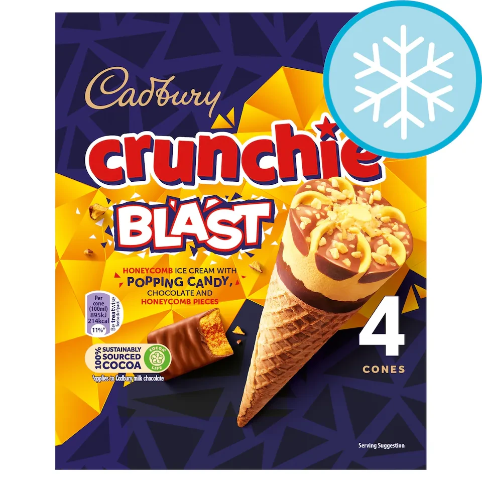 Cadbury Crunchie Blast Ice Cream Cones 4x100ml