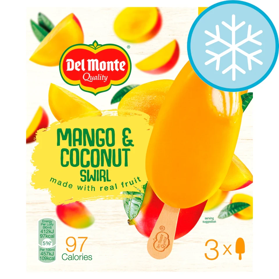 Del Monte Mango & Coconut Swirl Ice Cream Sticks 3x90ml