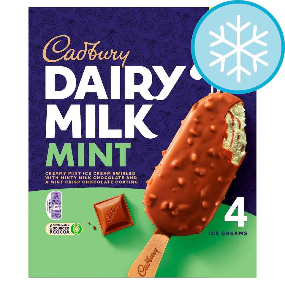 Cadbury Dairy Milk Mint Ice Cream Sticks 4x90ml