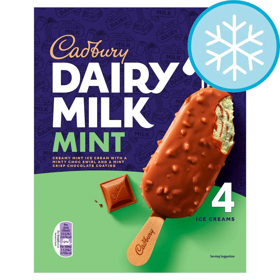 Cadbury Dairy Milk Mint Ice Cream Sticks 4x90ml