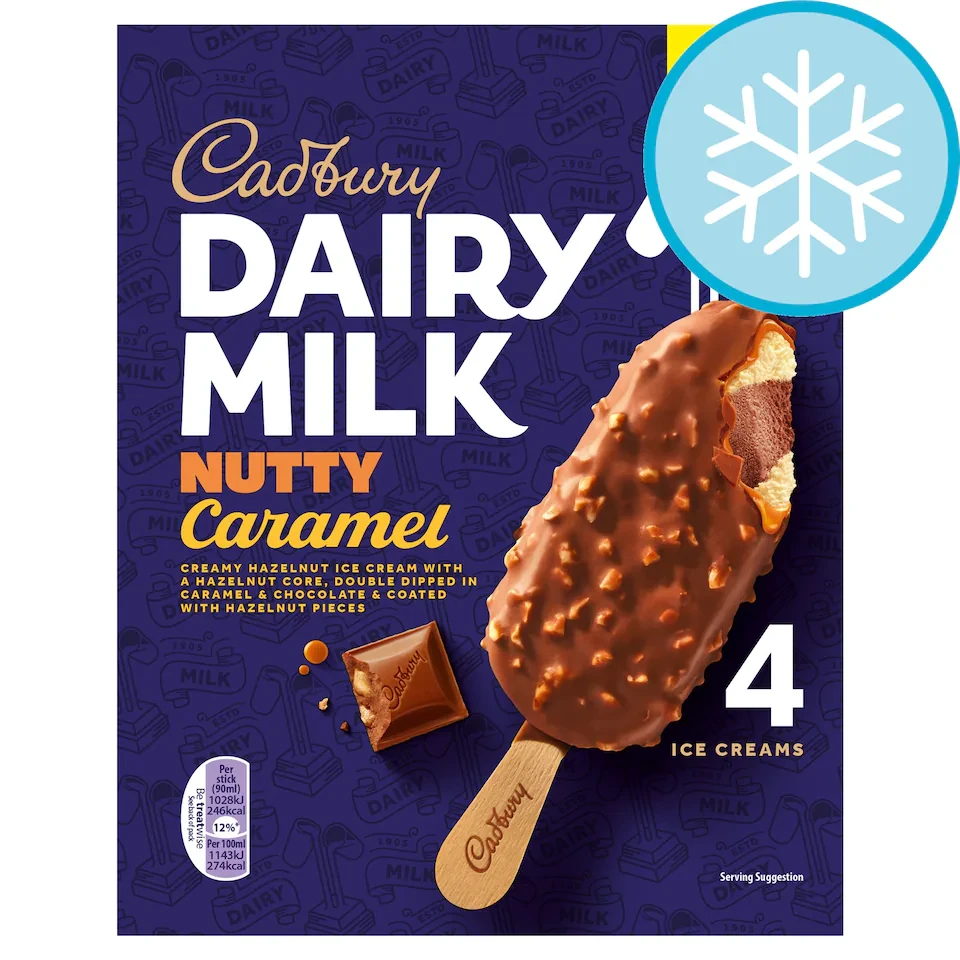 Cadbury Dairy Milk Nutty Caramel Ice Cream Sticks 4x90ml