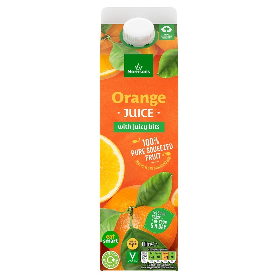 Morrisons 100% Orange Juice with Bits 1l