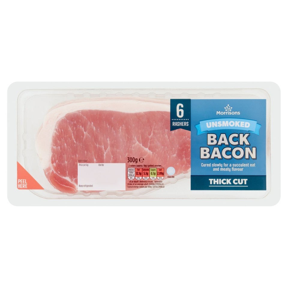 Morrisons 6 Pack Unsmoked Back Bacon Rashers 300g