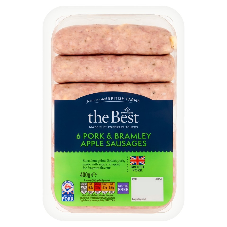 Morrisons The Best 6 Thick Pork & Bramley Apple Sausages 400g