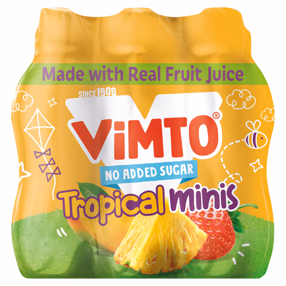 Vimto No Added Sugar Tropical Minis Mixed Fruit Juice Drink 6 x 250ml