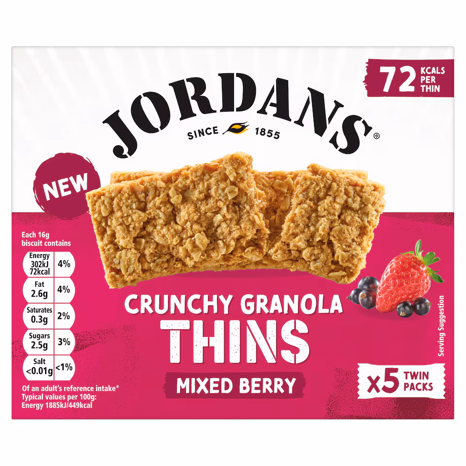 Jordans Granola Thins Mixed Berry Oat Cereal Snack Bars 160g