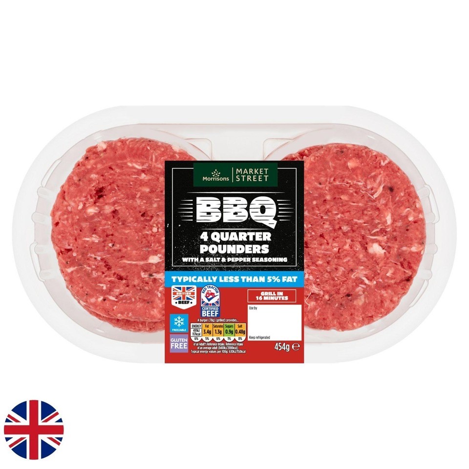 Morrisons British Beef Quarter Pounders 5% Fat 4 Pack 454g