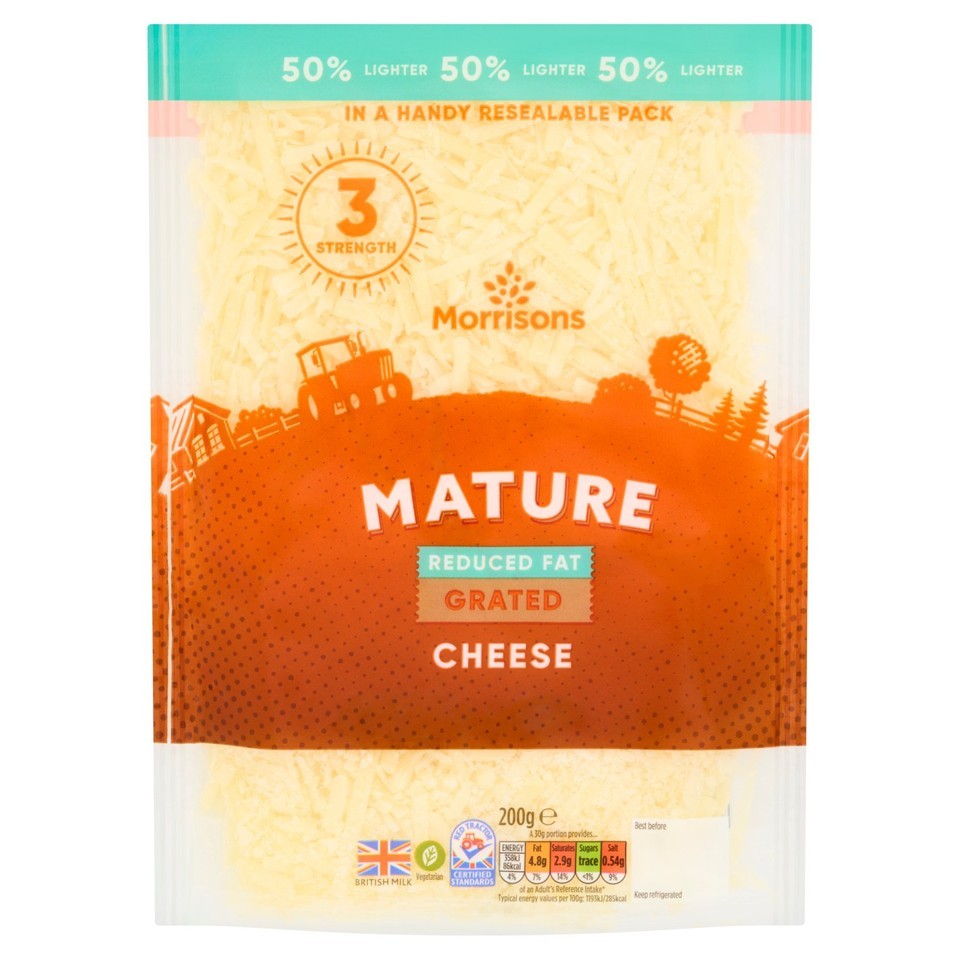 Morrisons British 50% Reduced Fat Mature Grated Cheddar 200g