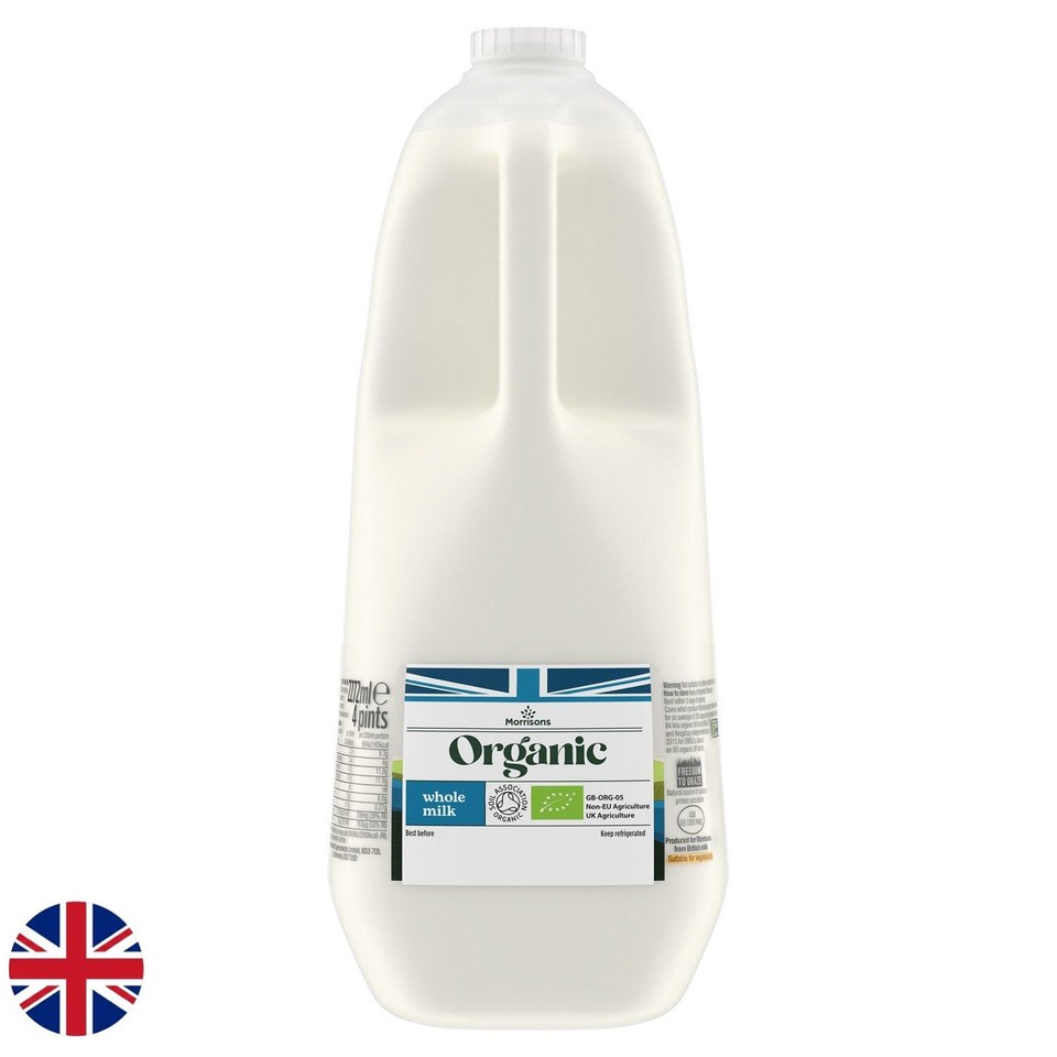Morrisons Organic British Whole Milk 4 Pints 2.272l