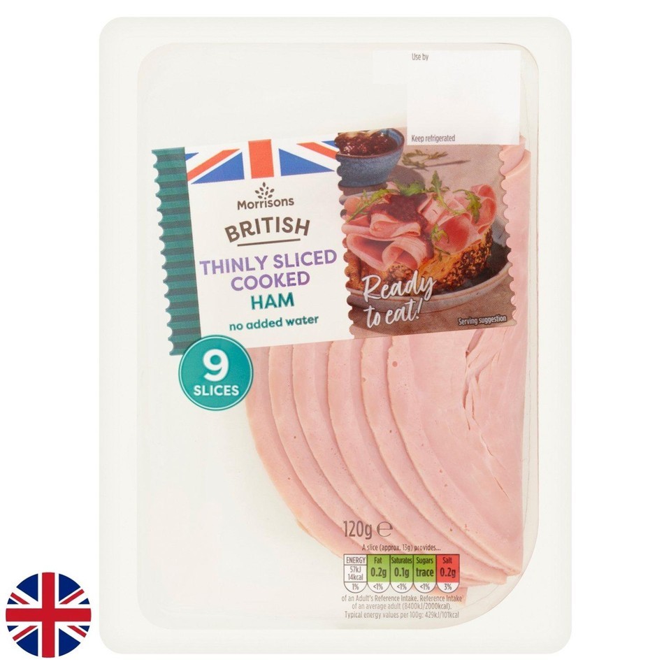 Morrisons British Thinly Sliced Cooked Ham 120g