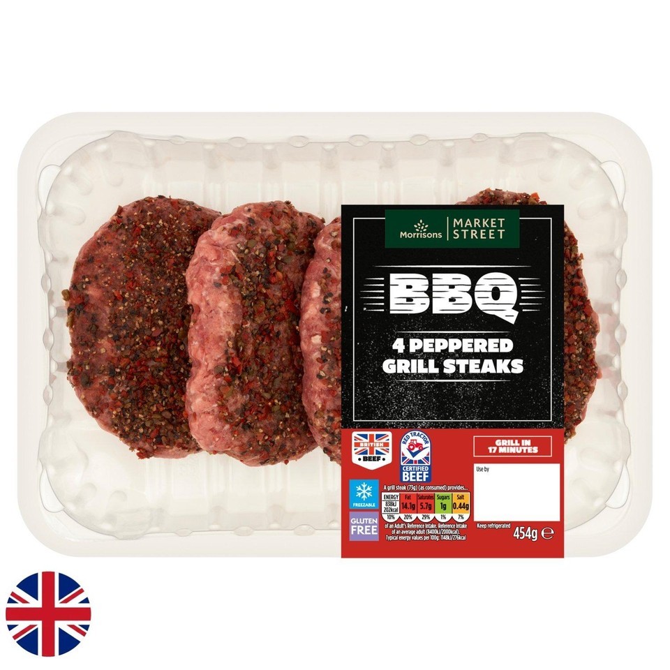 Morrisons British Peppered Beef Grill Steaks 4 Pack 454g