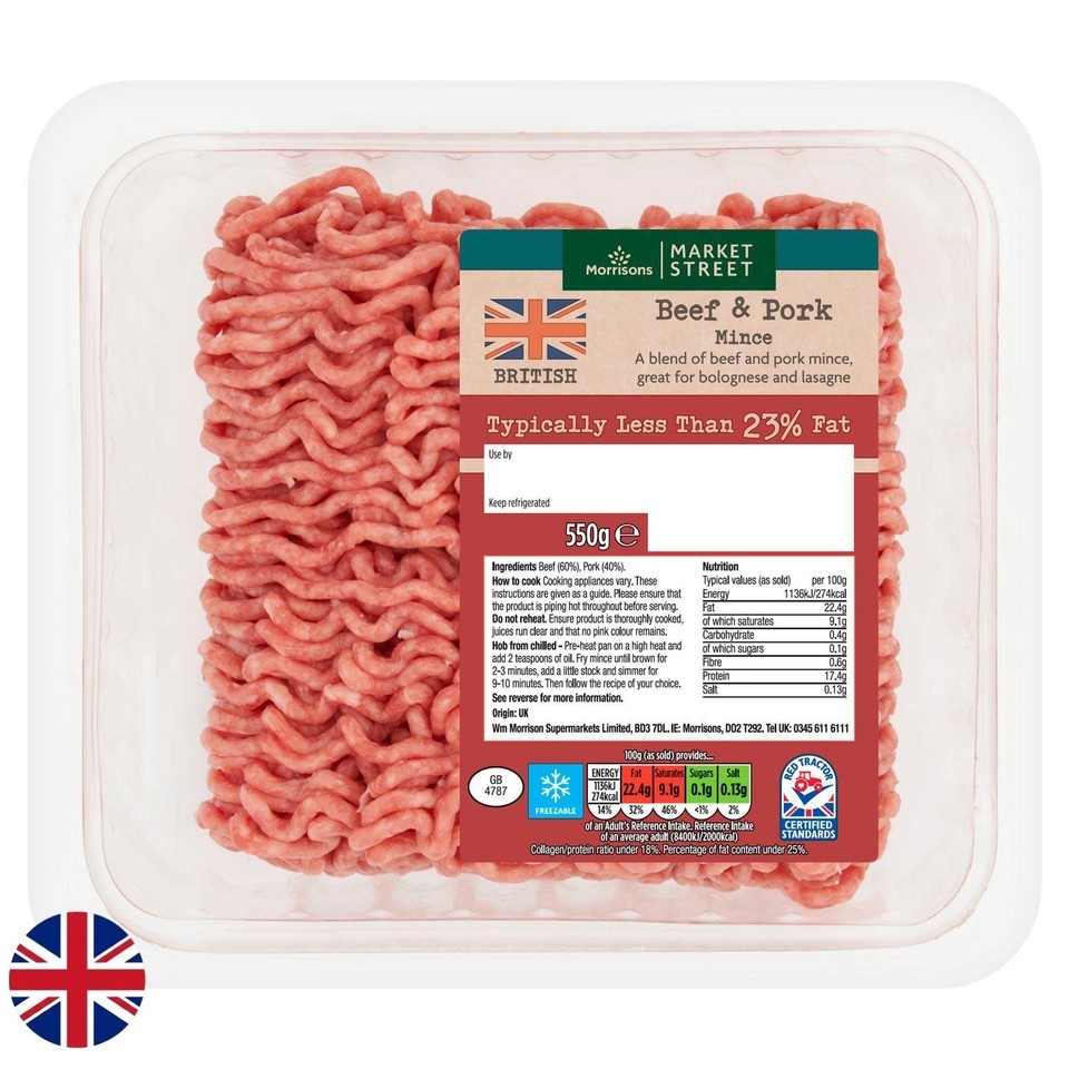Morrisons British Beef And Pork Mince 550g