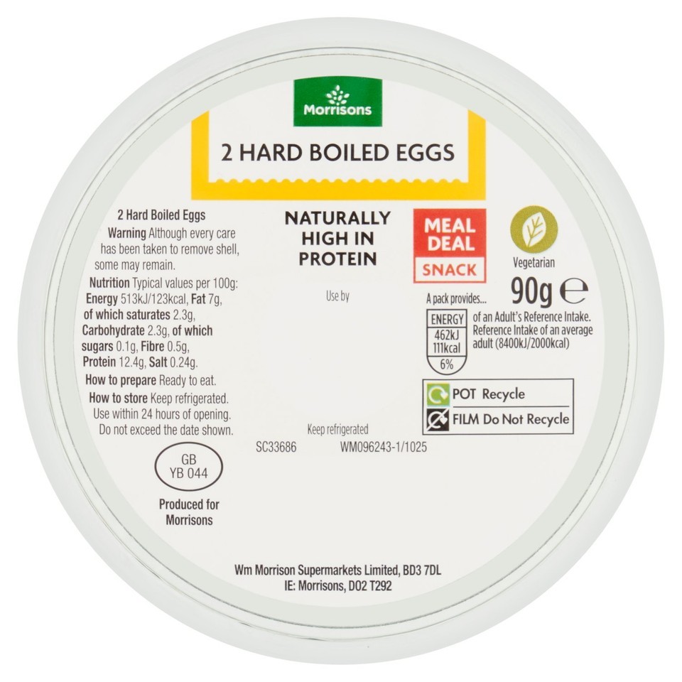Morrisons 2 Hard Boiled Eggs Pot   90g