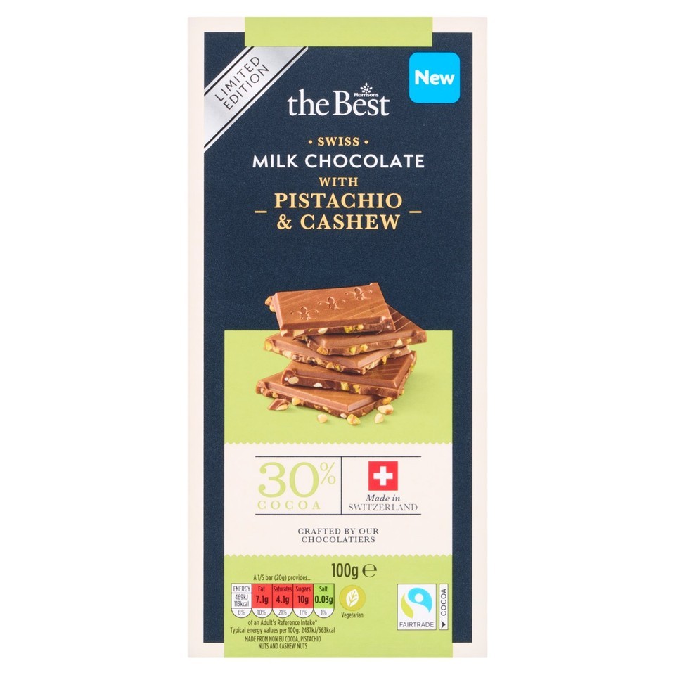 Morrisons The Best Milk Chocolate With Pistachio & Cashew 100g
