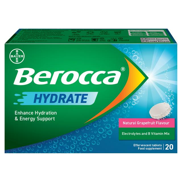 Berocca 20 x Hydrate Natural Grapefruit Flavour Effervescent Tablets