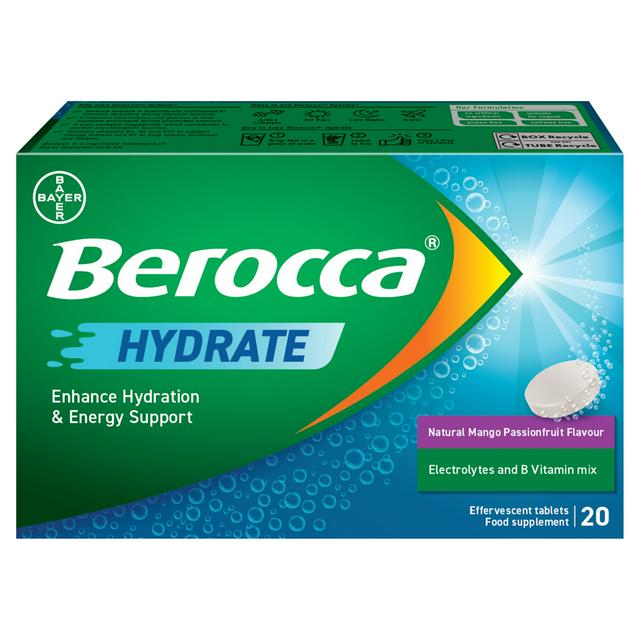 Berocca 20 x Hydrate Natural Mango Passionfruit Flavour Effervescent Tablet