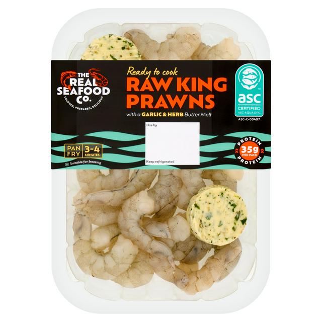 The Real Seafood Co. 165g Raw King Prawns with a Garlic & Herb Butter Melt