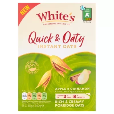 White's Quick & Oaty Instant Oats Apple & Cinnamon Flavour with Apple Pieces 8 x 30g (240g)