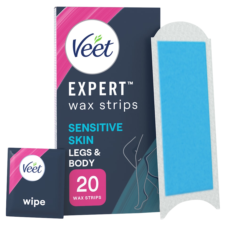 Veet Expert Wax Strips Legs Body Sensitive Hair Removal 20 Pack