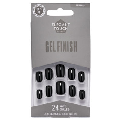 Elegant Touch London Squoval Gel Finish Midnight Black  24 Nails
