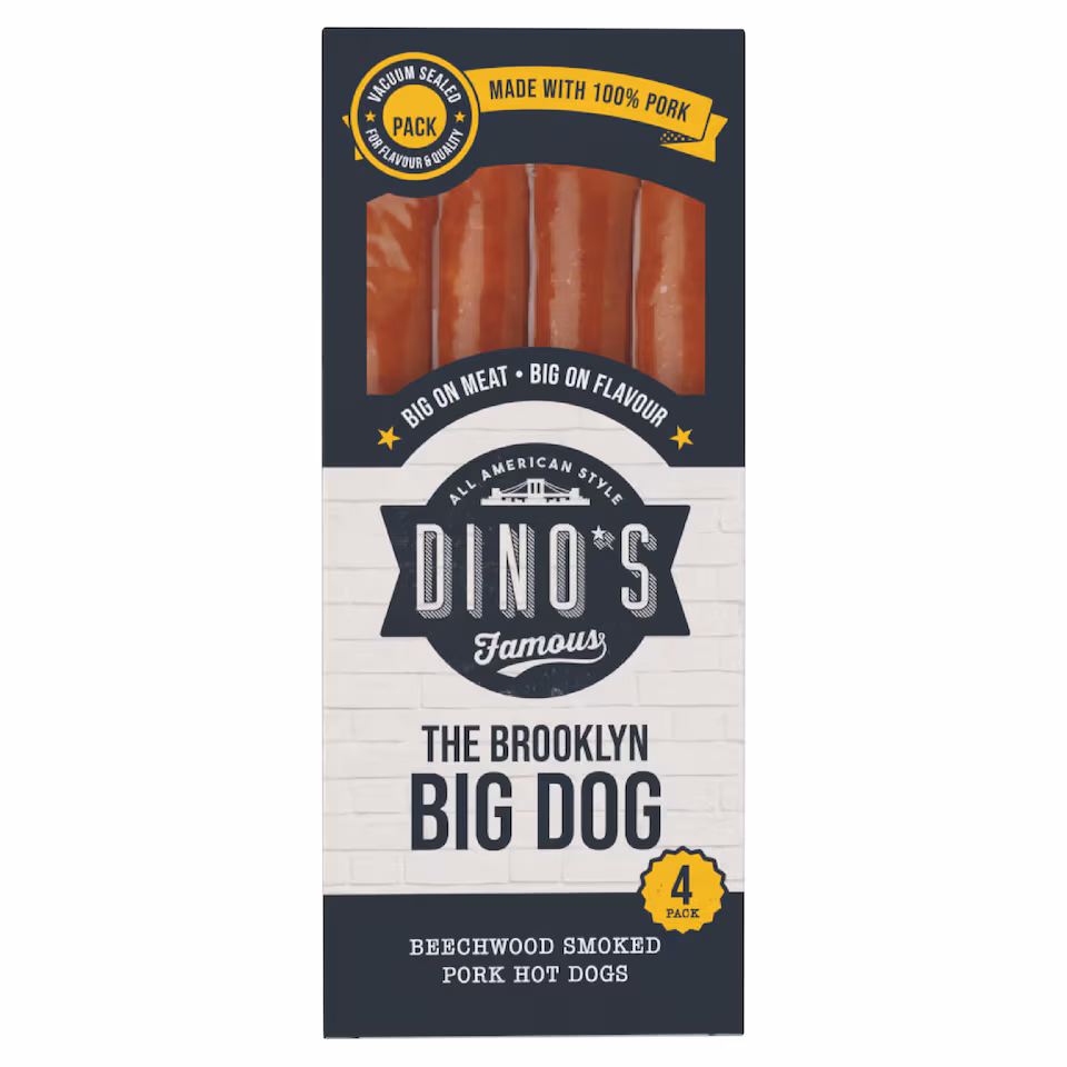 Dino's Famous Big Dogs Beechwood Smoked Pork Hot Dogs 360G