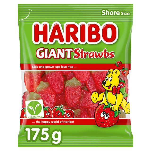 Haribo Giant Strawbs Jelly & Chewy Fruit Gums Sweets Sharing Bag 190g