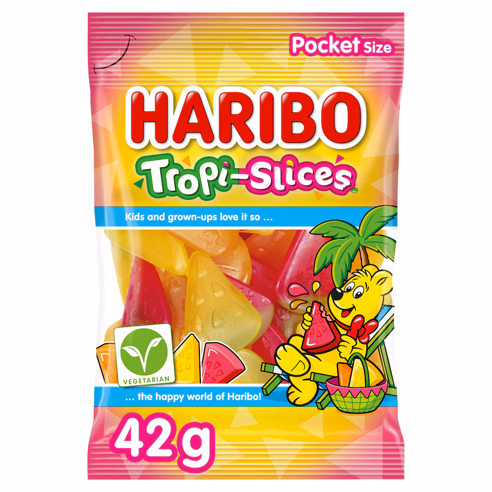 Haribo Vegetarian Tropi-Slices Pocket Size Bag 42g