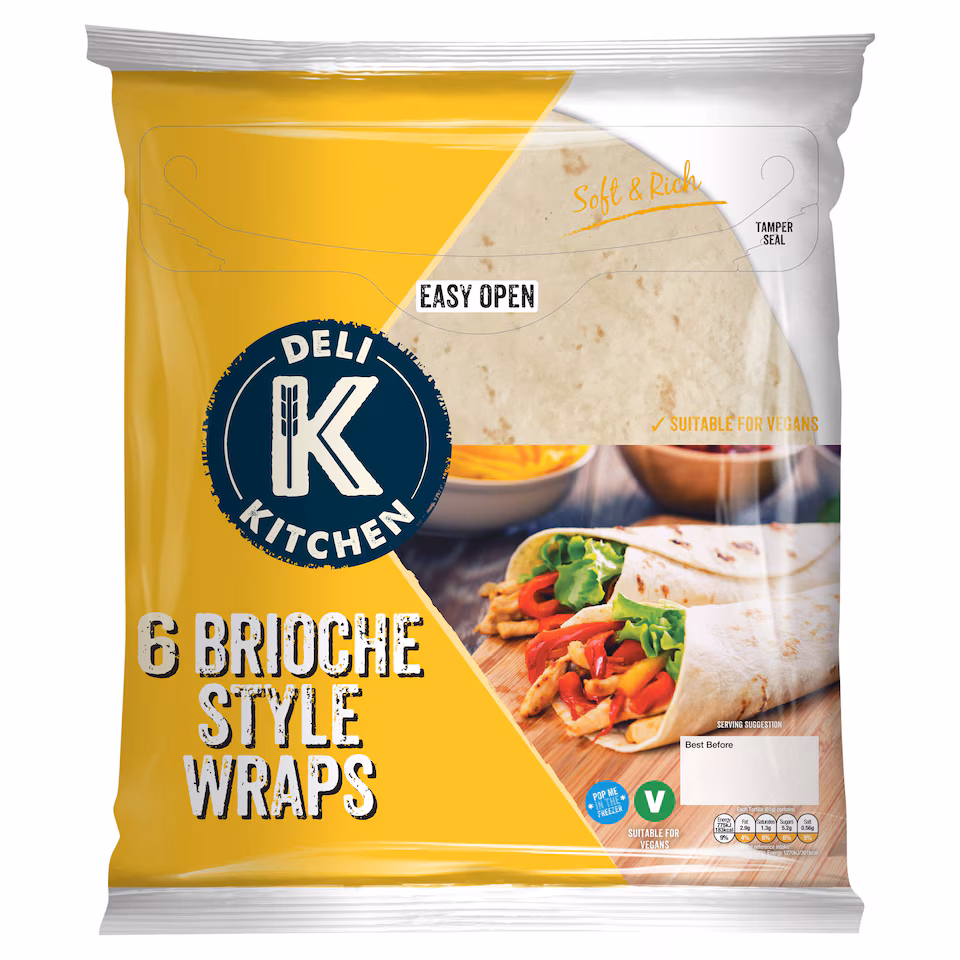 Deli Kitchen Brioche Style Tortilla Wraps 6 Pack 366g