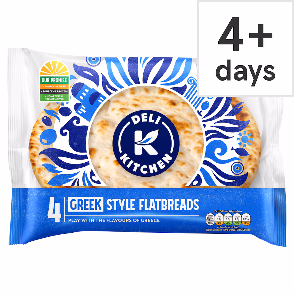 Deli Kitchen Greek Style Plain Flatbreads 4 Pack 320g