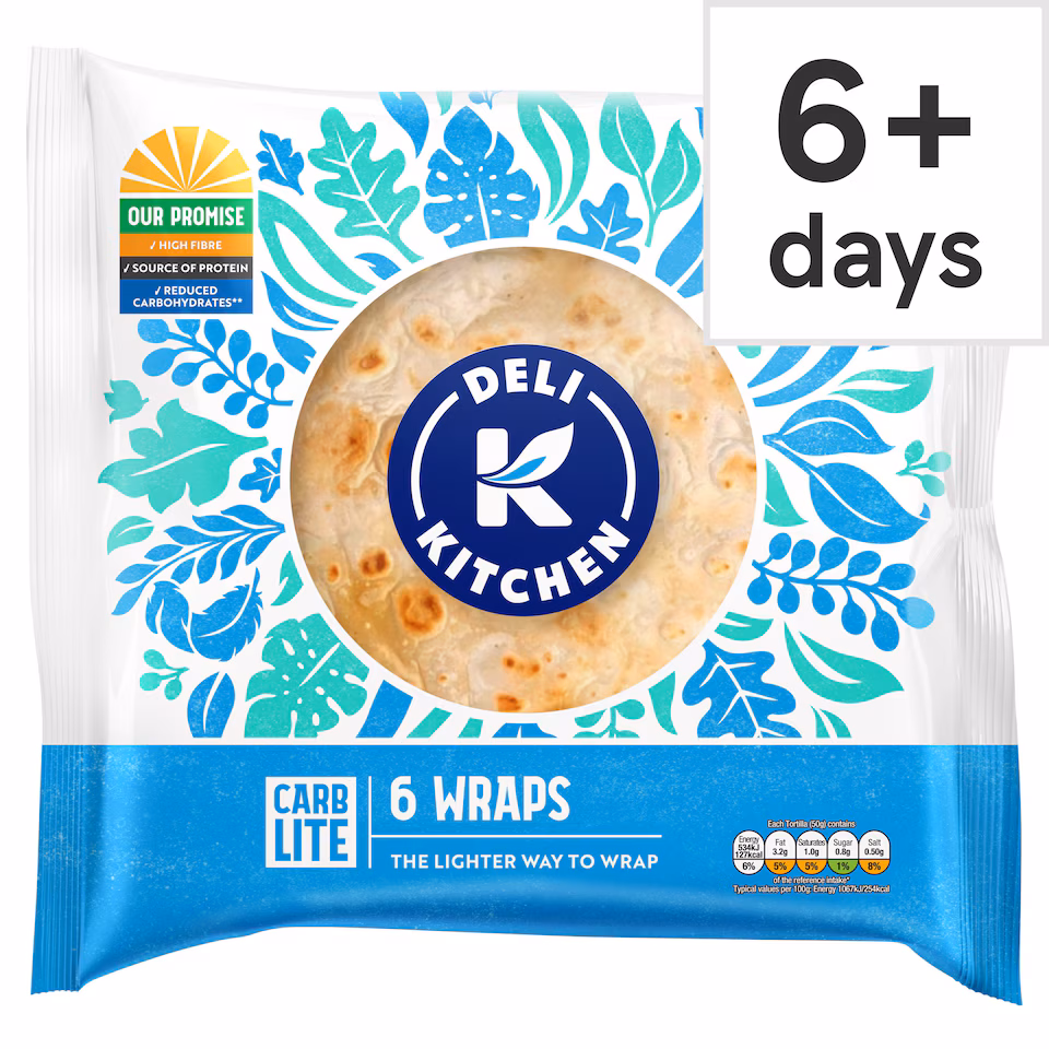 Deli Kitchen Carb Lite Wheat Tortilla Wraps 6 Pack 300g
