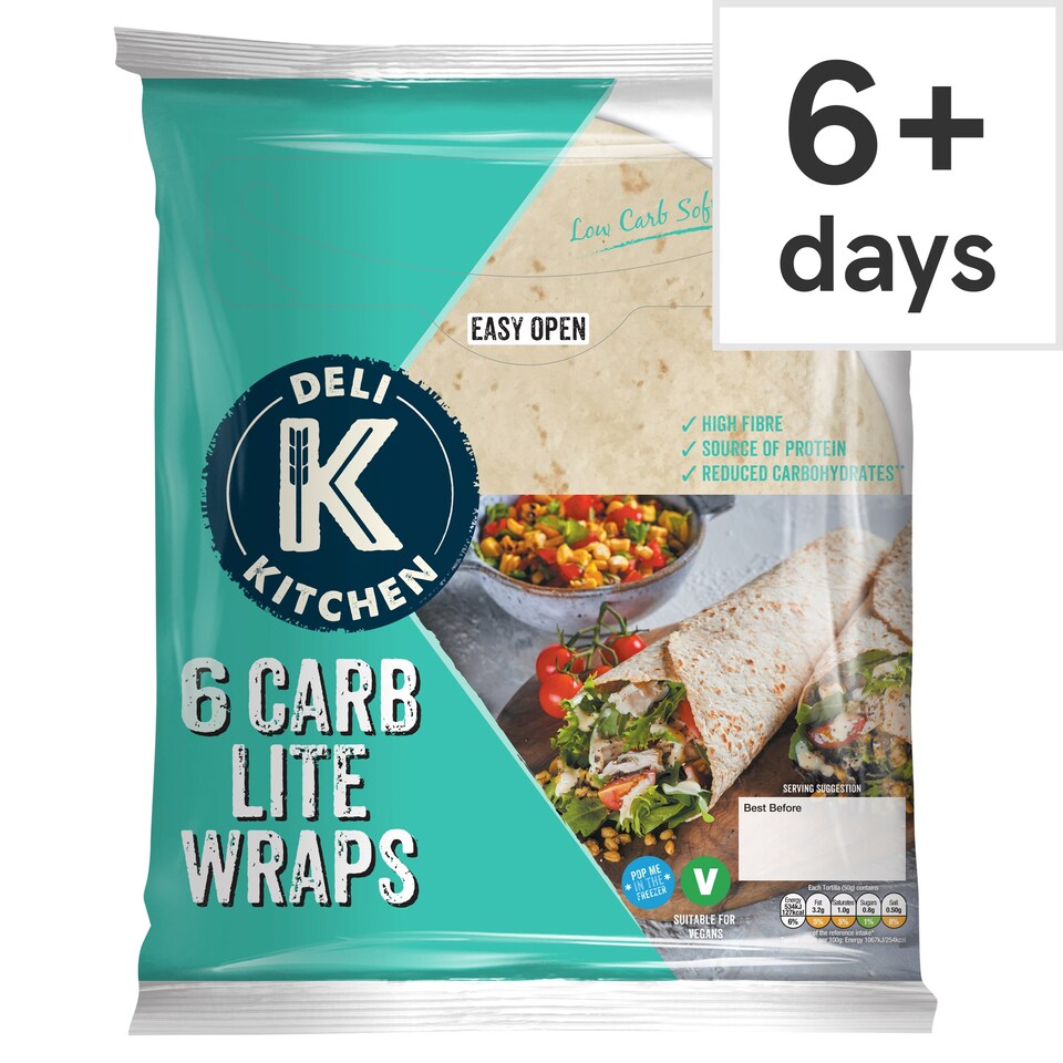 Deli Kitchen Carb Lite Wheat Tortilla Wraps 6 Pack 300g