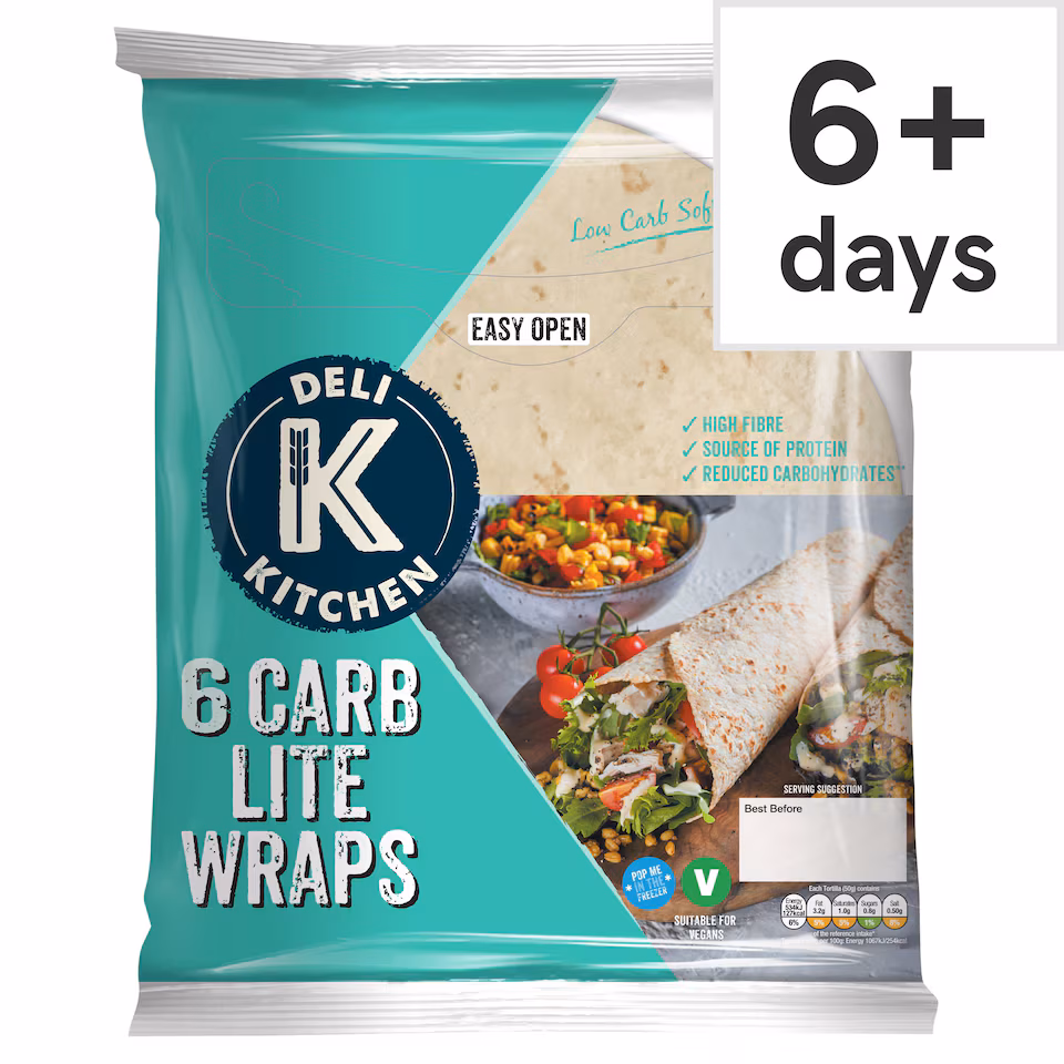 Deli Kitchen Carb Lite Wheat Tortilla Wraps 6 Pack 300g