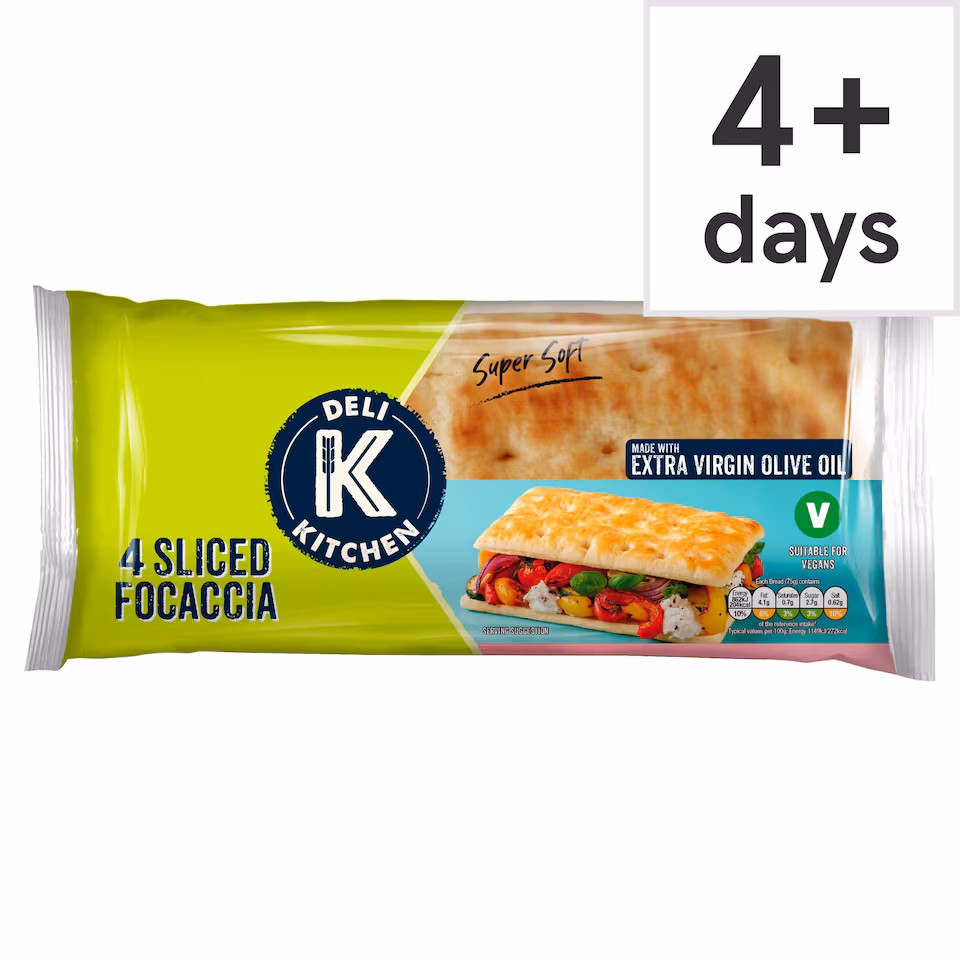 Deli Kitchen Sliced Focaccia Flatbreads 4 Pack 300g