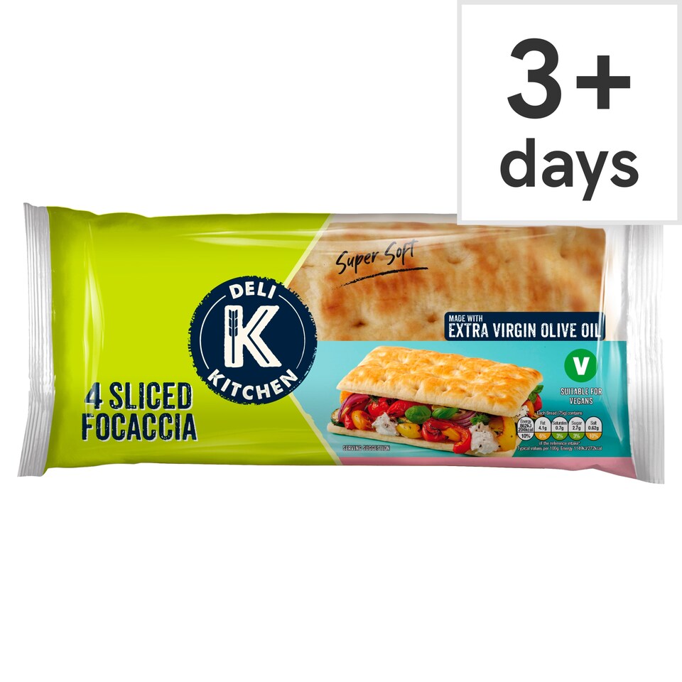 Deli Kitchen Sliced Focaccia Flatbreads 4 Pack 300g
