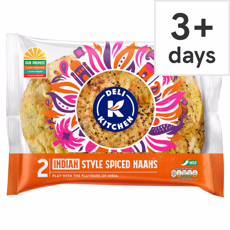 Deli Kitchen 2 Flame Baked Indian Naan Breads 400g