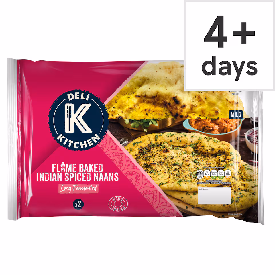 Deli Kitchen 2 Flame Baked Indian Naan Breads 400g