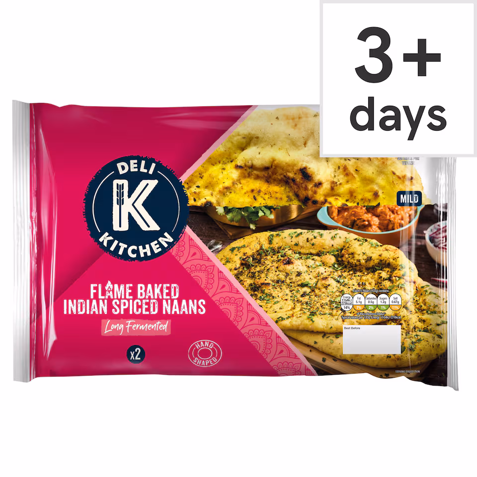 Deli Kitchen 2 Flame Baked Indian Naan Breads 400g