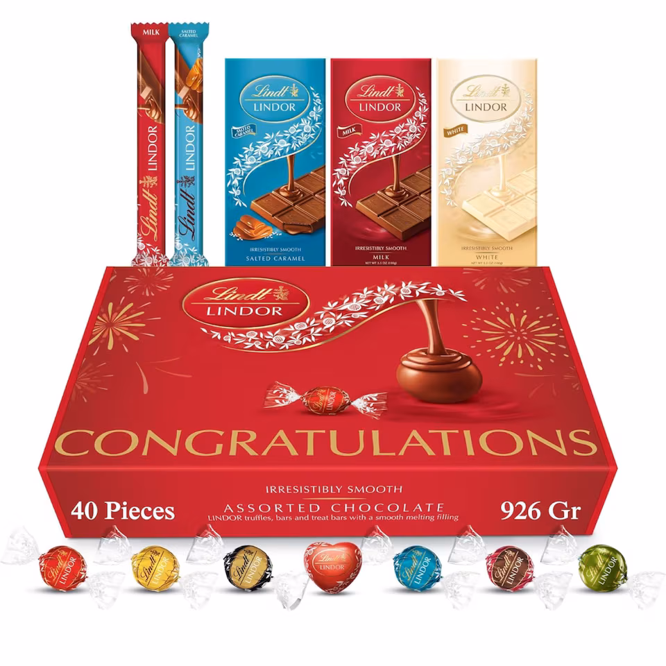 Lindt Congratulations Chocolates Gift Box - 926g (40-Piece Set) - Assorted Chocolate Bars & Truffles, Perfect as a Thank You Gift and Celebration Hamper for Friends, Colleagues, or Loved Ones