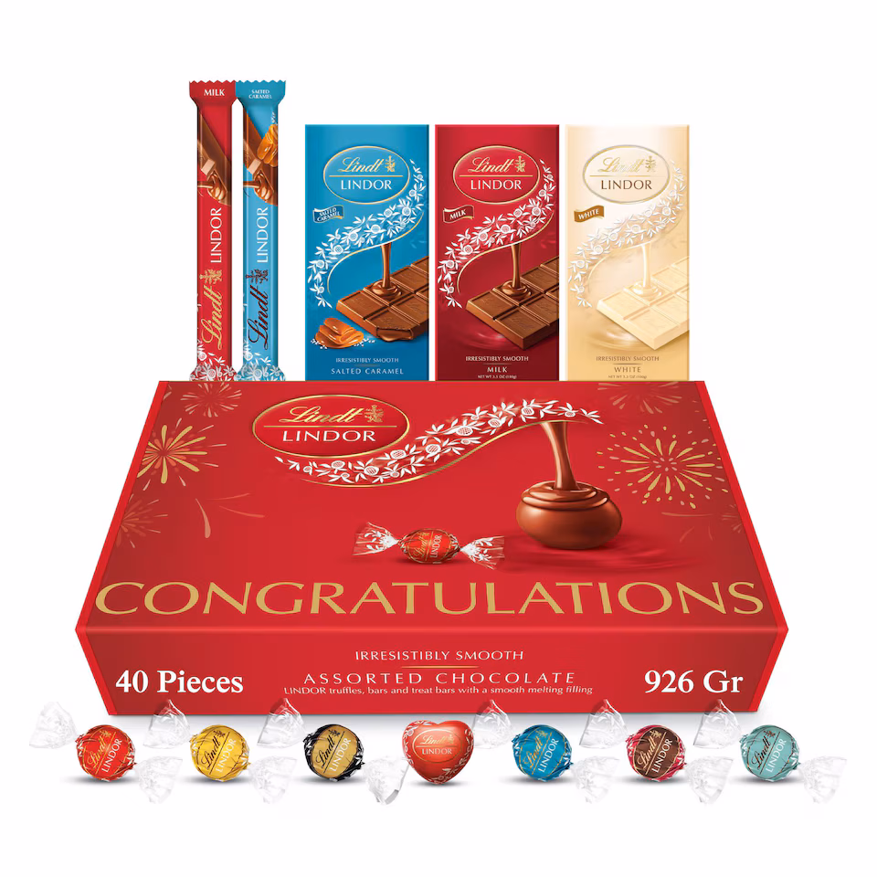 Lindt Congratulations Chocolates Gift Box - 926g (40-Piece Set) - Assorted Chocolate Bars & Truffles, Perfect as a Thank You Gift and Celebration Hamper for Friends, Colleagues, or Loved Ones