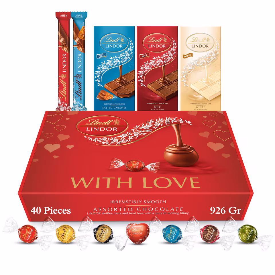 Lindt With Love Chocolates Gift Box - 926g (40-Piece Set) - Assorted Chocolate Bars, Truffles & Tablets, Romantic Gift Ideal for Valentine's Day, Birthday Gifts for Women, Girlfriend or Boyfriend