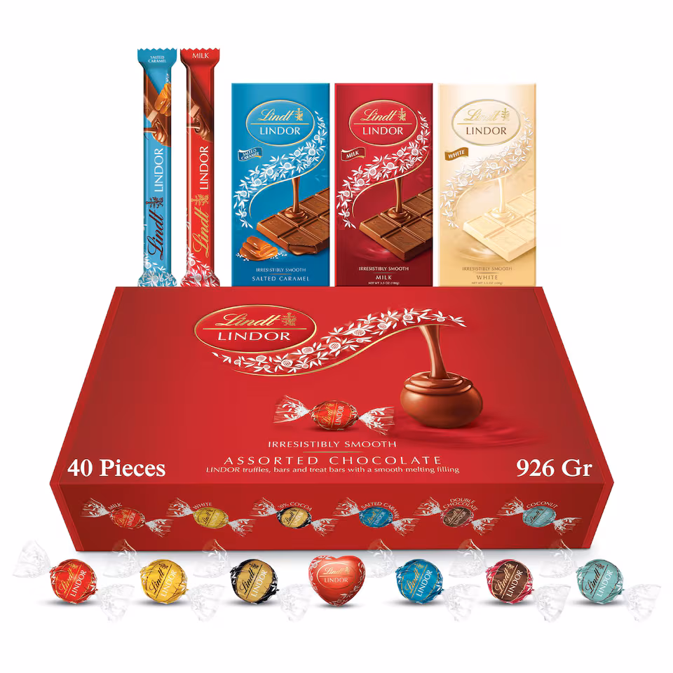 Lindt Chocolates Gift Box - 926g (40-Piece Set) - Assorted Chocolate Bars & Truffles, Lindor Chocolate Hamper, Birthday Gifts for Women and Men, Thank You or Christmas Gifts