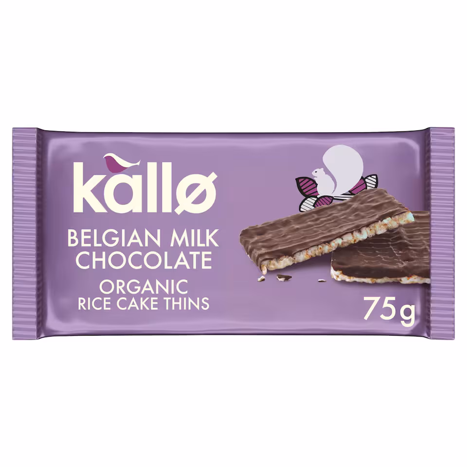 Kallo Organic Belgian Milk Chocolate Rice Cake Thins 75g