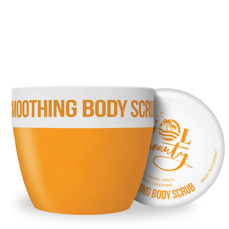 Sol Beauty Body Scrub, Salted Caramel Vanilla Firming and Moisturising Sugar Scrub with Brazil Nut Extract and Buriti Fruit Oil, Moisturising Vegan Friendly Exfoliating Body Scrub 300g