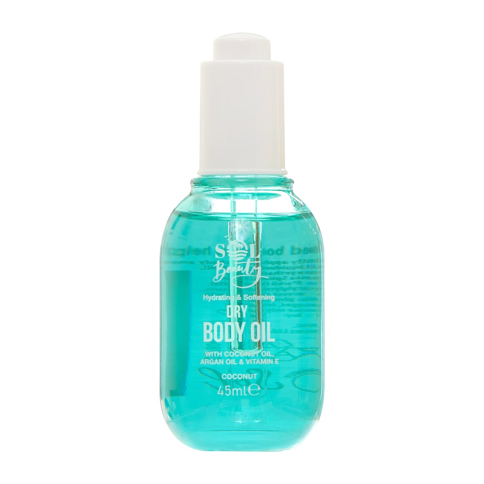 Sol Beauty Dry Body Oil Coconut Scent with Coconut Oil, Argan Oil & Vitamin E, Helps Smooth and Soften Skin, Vegan Friendly Light Moisturiser 45ml
