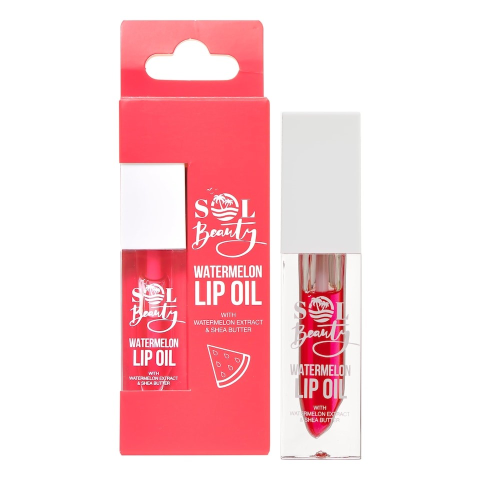 Sol Beauty Watermelon Lip Oil with Watermelon Extract and Shea Butter, Nourish, Hydrate and Soften your Lips, Vegan Friendly and Cruelty Free Lip Oil 3g
