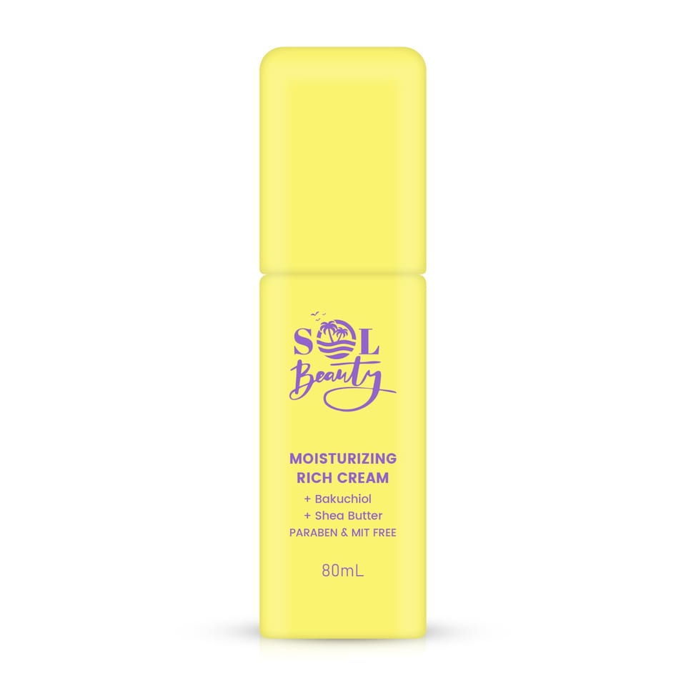 Sol Beauty Moisturising Rich Face Cream, 80ml Smooth Lightweight Facial Cream, Daily Hydration Skincare Cream For Easy Morning & Evening Skin Care Routine, Travel Friendly Skincare