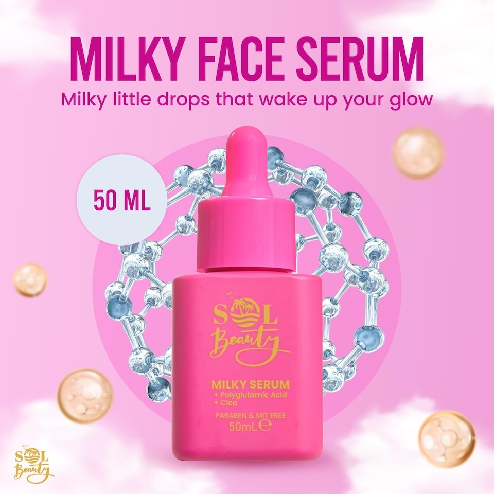 Sol Beauty Milky Face Serum - 50ml Hydrating Milky Dropper Serums, Smoothing & Brightening Woman Skin Care, Niacinamide and Hyaluronic Acid Moisturizing Face Serum for Tired & Dull Skin