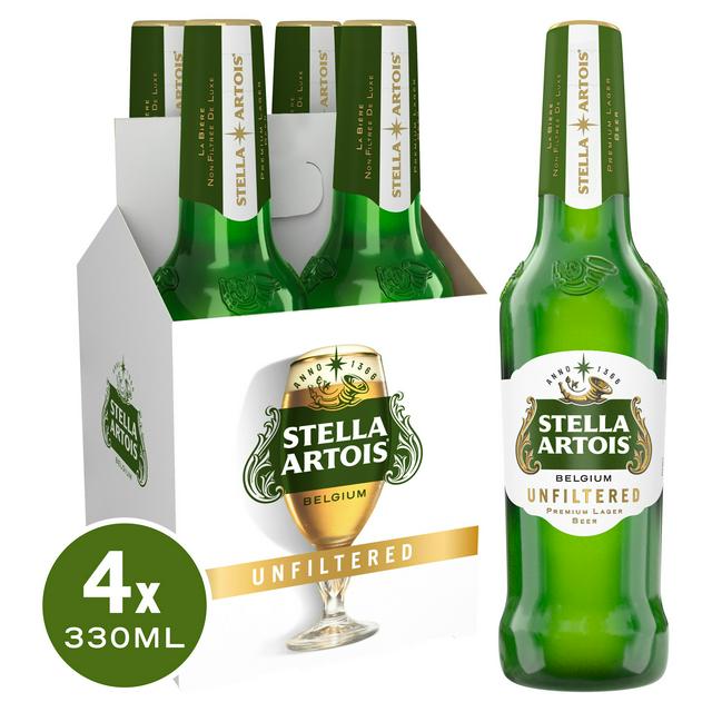 Stella Artois Unfiltered Premium Lager Beer Bottles 4x330ml