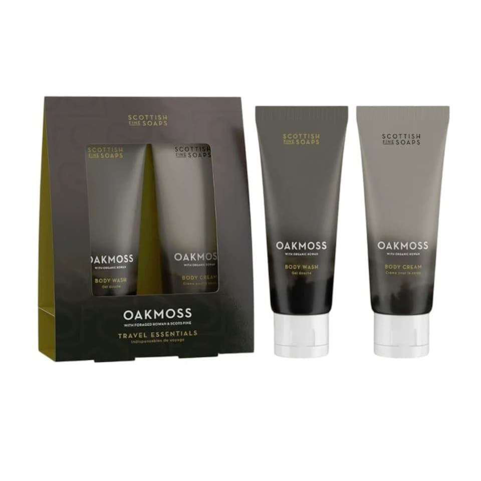 Scottish Fine Soaps Oakmoss Travel Essentials Set - Body Wash 75ml & Body Cream 75ml