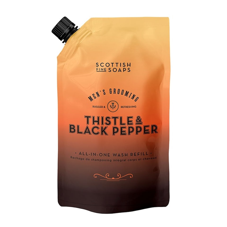Scottish Fine Soaps Thistle And Black Pepper All In One Wash Refill 1.2ltr Pouch